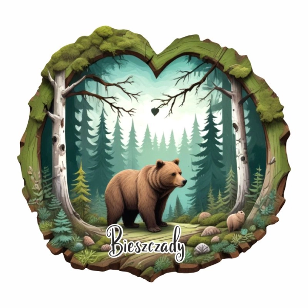 Drewniany magnes Plaster drzewa Niedźwiedź N7