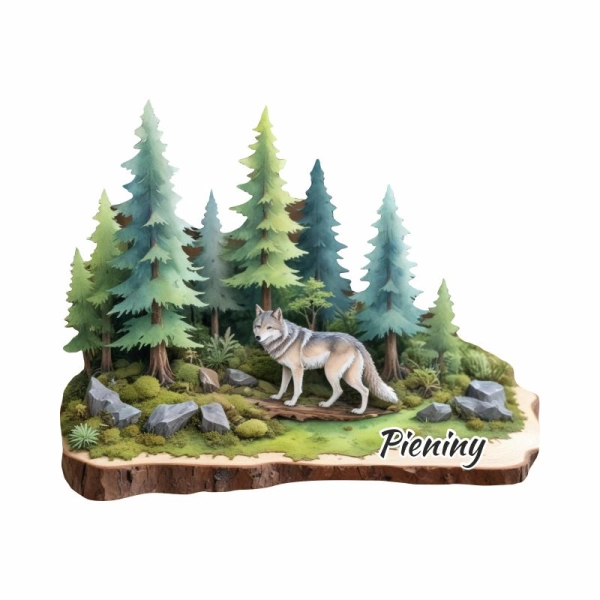 Drewniany magnes Plaster drzewa Wilk N2