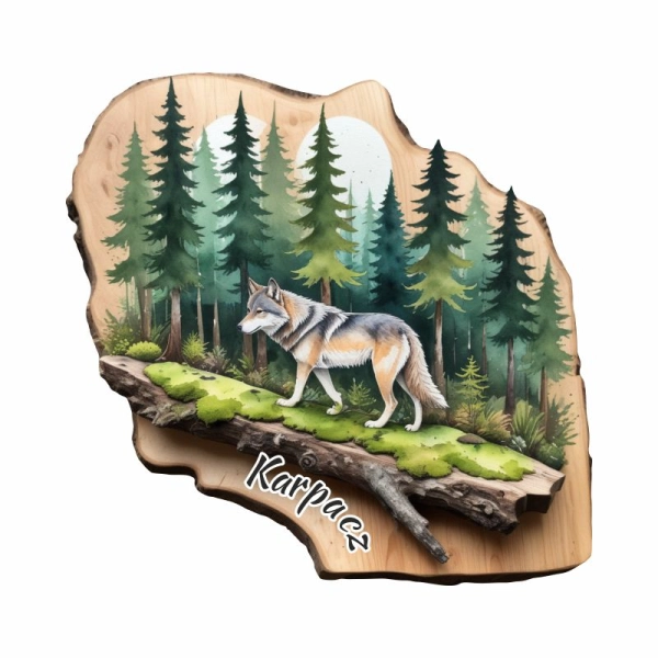 Drewniany magnes Plaster drzewa Wilk N3
