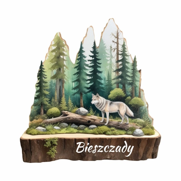 Drewniany magnes Plaster drzewa Wilk N4