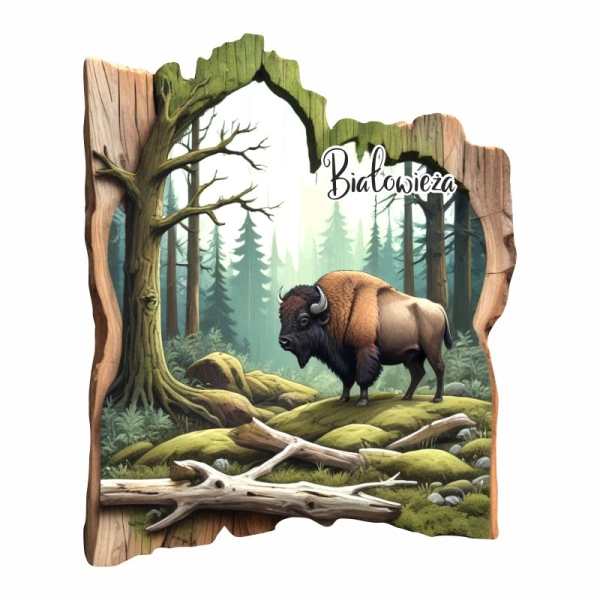 Drewniany magnes Plaster drzewa Żubr N3