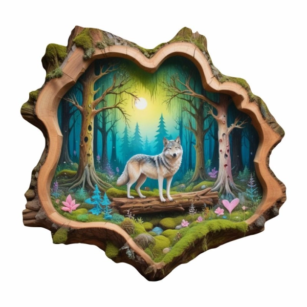 Drewniany magnes Plaster Wilk N1