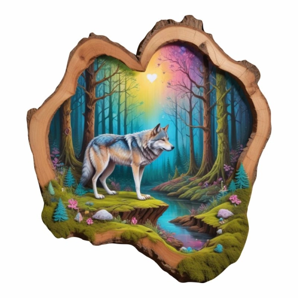 Drewniany magnes Plaster Wilk N3