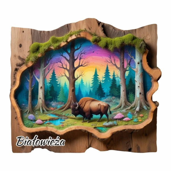 Drewniany magnes Plaster Żubr N2