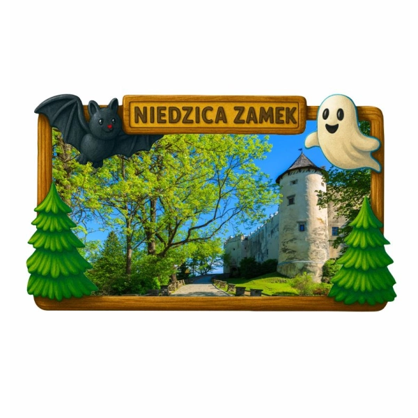 Drewniany magnes przestrzenny Nietoperz + widok N2