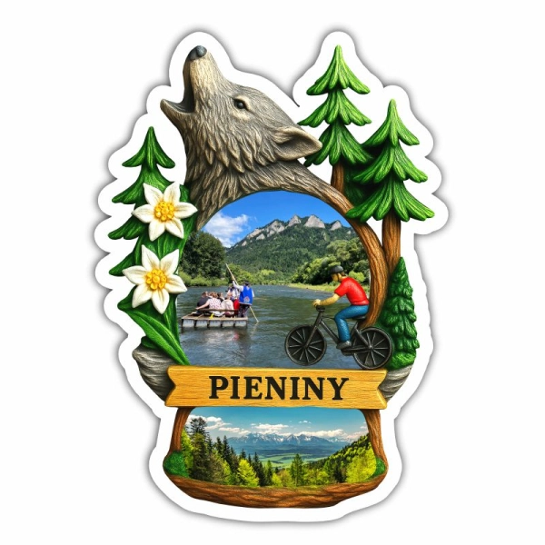 Drewniany magnes przestrzenny Wilk + widok N2