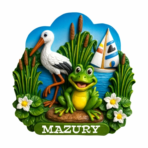 Drewniany magnes przestrzenny - Żaba z boćkiem