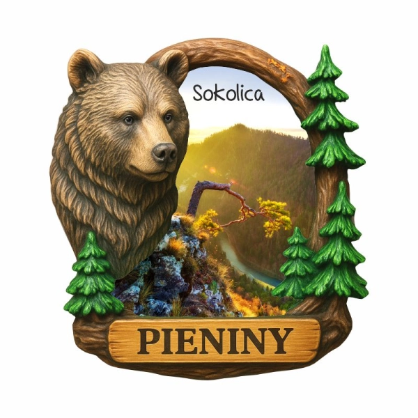 Drewniany magnes przestrzenny Niedźwiedź + widok N2