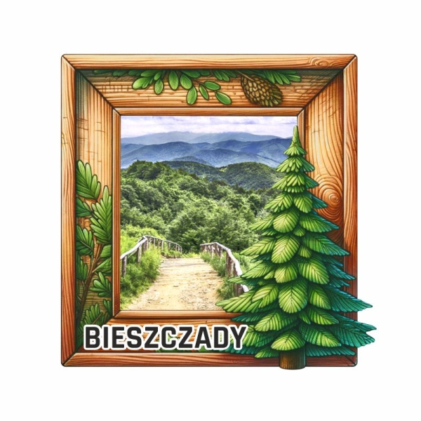 Drewniany magnes Ramka z choinką N1