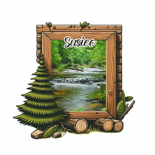 Drewniany magnes Ramka z choinką N2