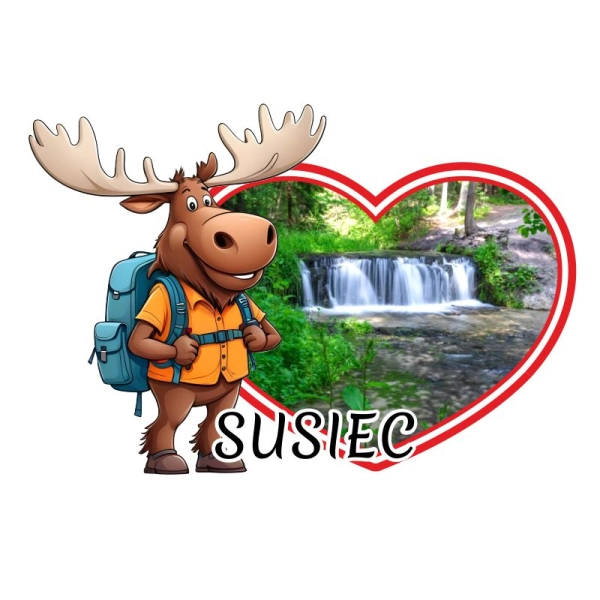 Drewniany magnes Łoś podróżnik z sercem