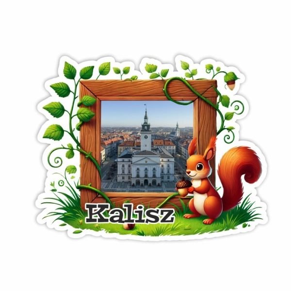 Drewniany magnes Wiewiórka z ramką N1