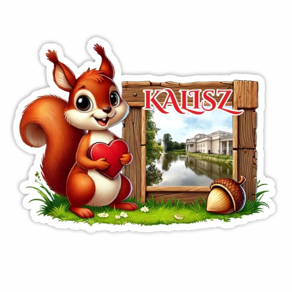 Drewniany magnes Wiewiórka z ramką N3