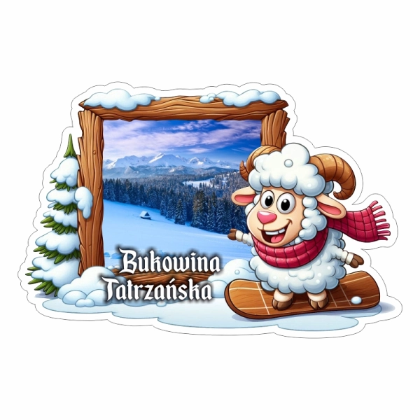 Drewniany magnes Baran na desce N1