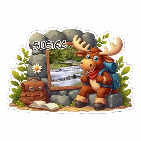 Drewniany magnes Łoś ze skałą N2