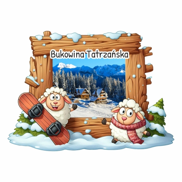 Drewniany magnes Zimowy z owieczkami