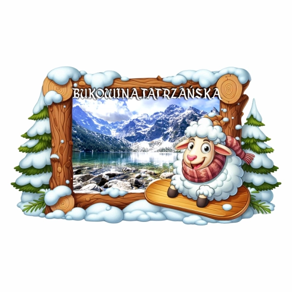 Drewniany magnes Owca na desce N1