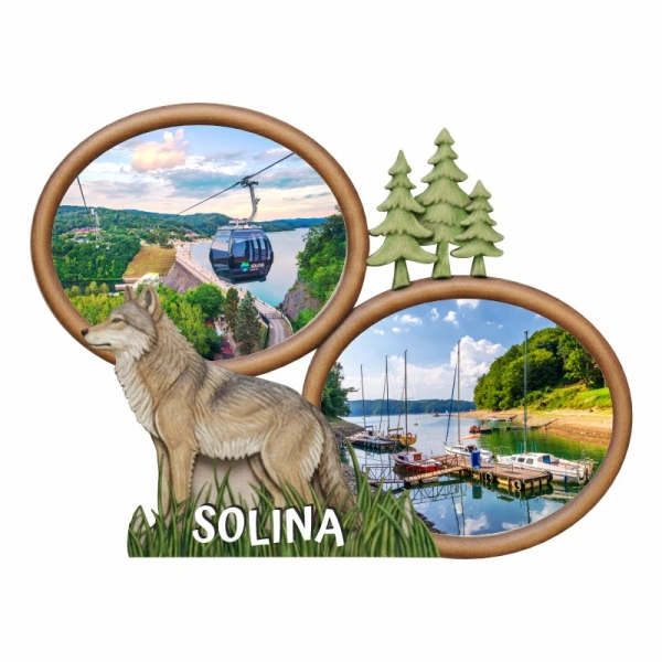 Drewniany magnes Wilk z owalem