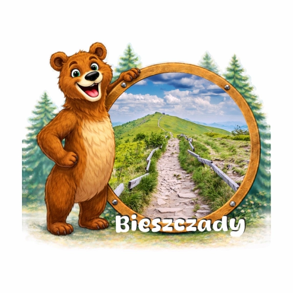 Drewniany magnes niedźwiedź bajkowy