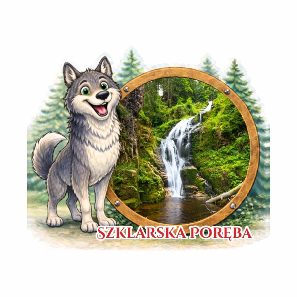 Drewniany magnes wilk bajkowy