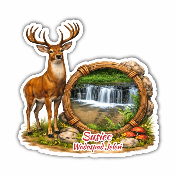 Drewniany magnes Jeleń z widokiem skalnym