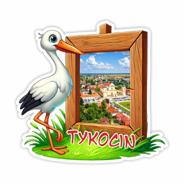 Drewniany magnes Bocian z ramką