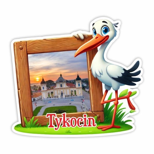 Drewniany magnes Bocian z ramką N2