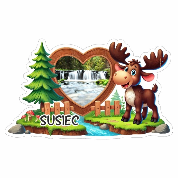 Drewniany magnes Łoś z widokiem i rzeką N2