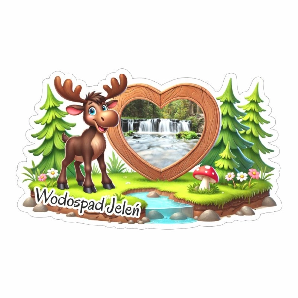 Drewniany magnes Łoś z widokiem i rzeką N3