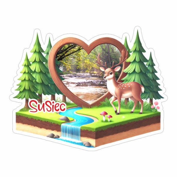 Drewniany magnes Jeleń z sercem