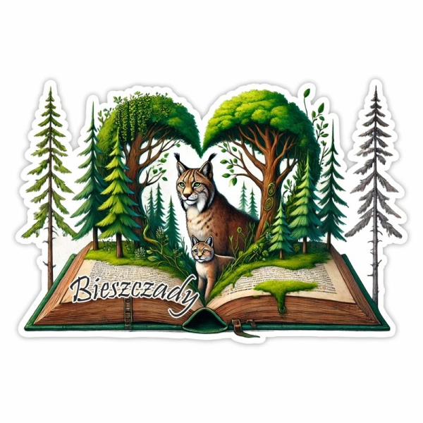 Drewniany magnes Księga Rysie dwa