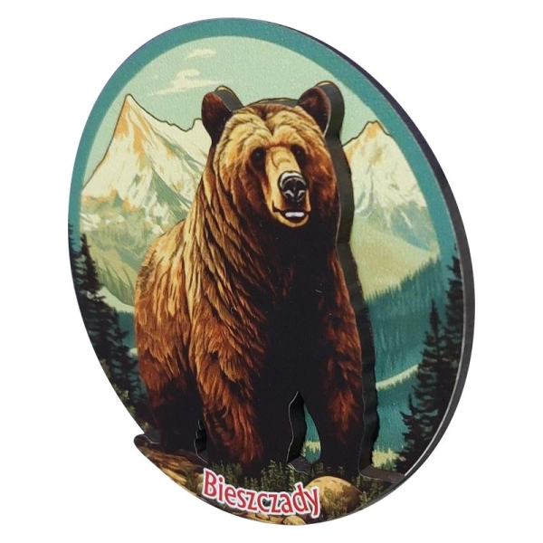 Drewniany magnes Niedźwiedź koło 2D