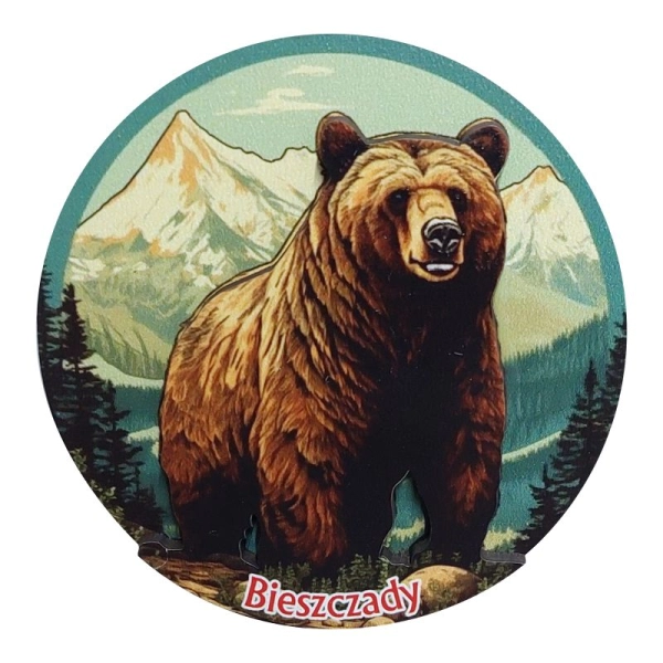 Drewniany magnes Niedźwiedź koło 2D