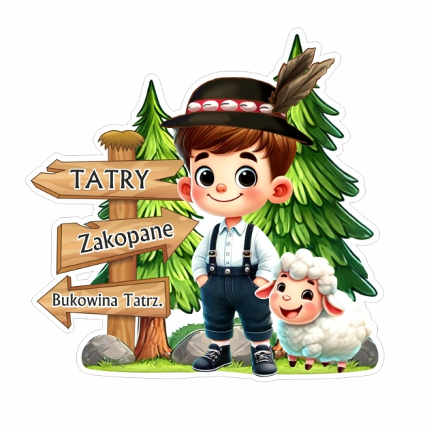 Drewniany magnes Góral z drogowskazem UV