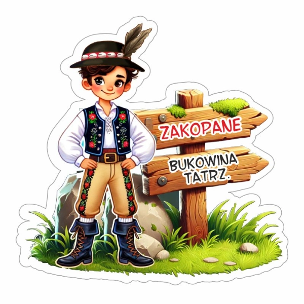 Drewniany magnes Góral z drogowskazem UV N2