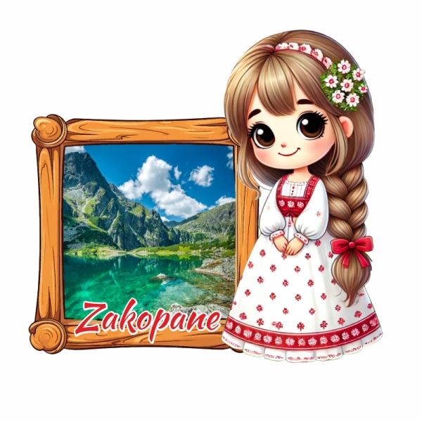 Drewniany magnes Góralka z drewnianą ramką N1