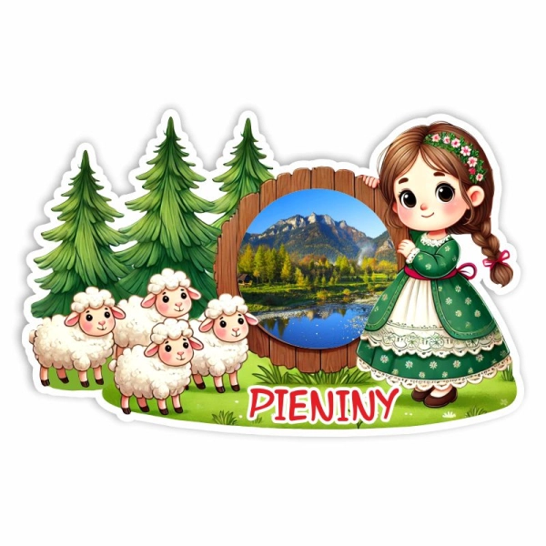 Drewniany magnes Góralka z ramką N5