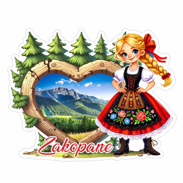 Drewniany magnes Góralka z ramką drzewną
