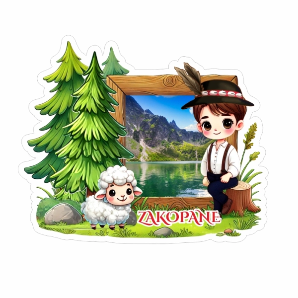 Drewniany magnes Góral z drewnianą ramką N1