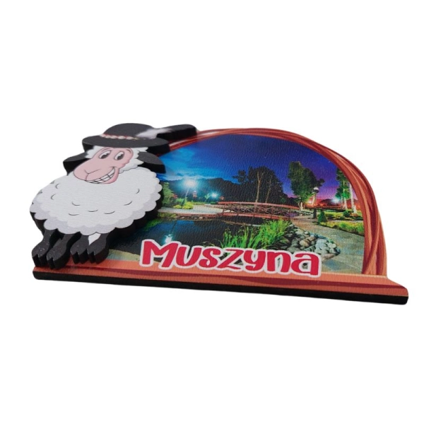 Drewniany magnes Przeplatany z doklejaną owcą