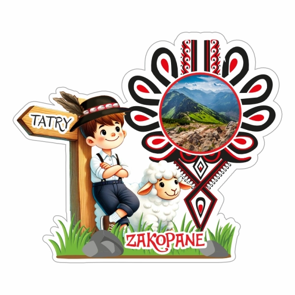 Drewniany magnes Góral z parzenicą + widok