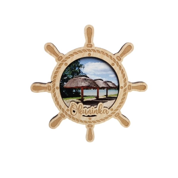 Drewniany magnes Koło Sterowe+Widok