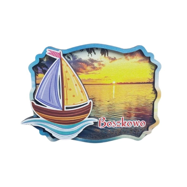 Drewniany magnes kolorowa ramka z żaglówką