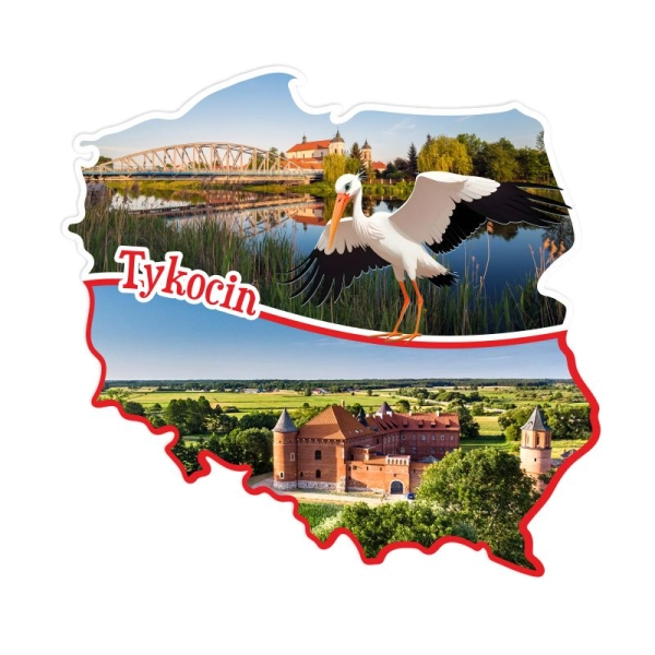 Drewniany magnes Mapa z Bocianem