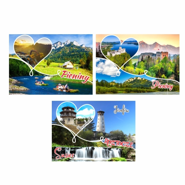 Drewniany magnes Mix widoków z Sercem