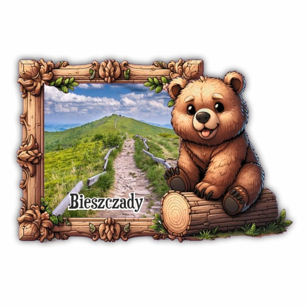 Drewniany magnes Niedźwiadek z ramką