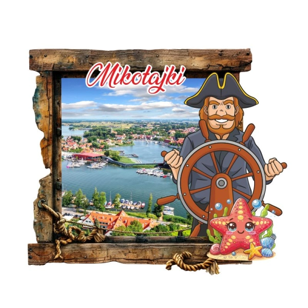 Drewniany magnes Postarzana Ramka z kapitanem