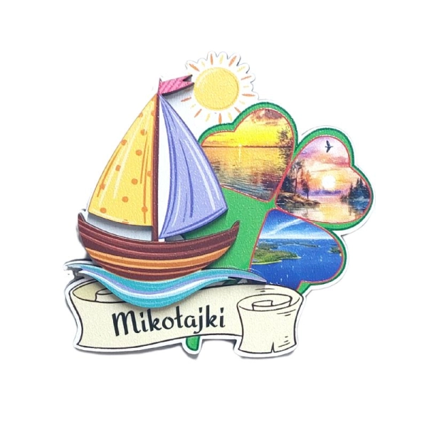 Drewniany magnes Żaglówka z koniczyną