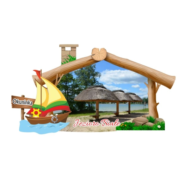 Drewniany magnes Domek z żaglówką