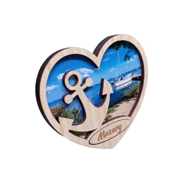 Drewniany magnes 2D serce- Kotwica